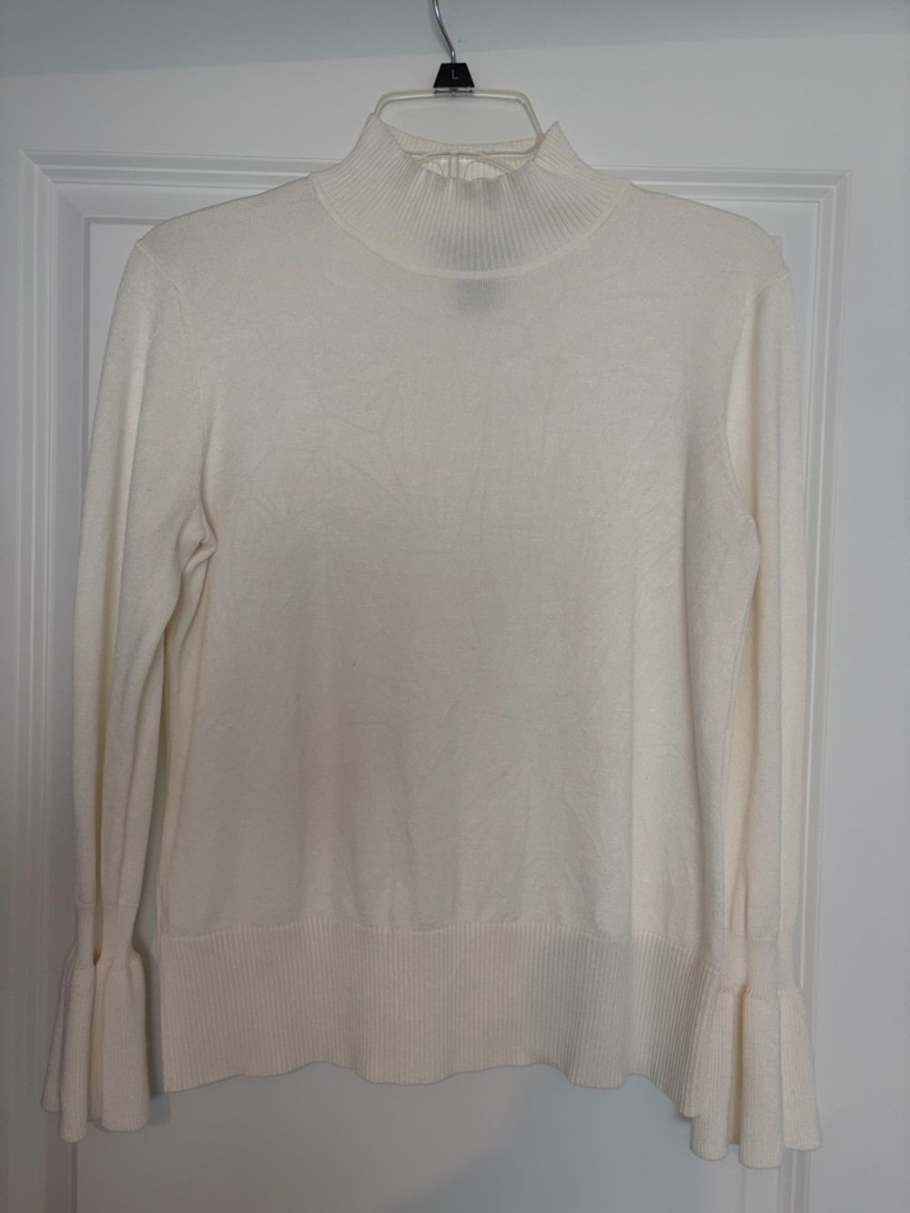 Investments Cream Turtleneck Sweater with Ruffle Cuffs
